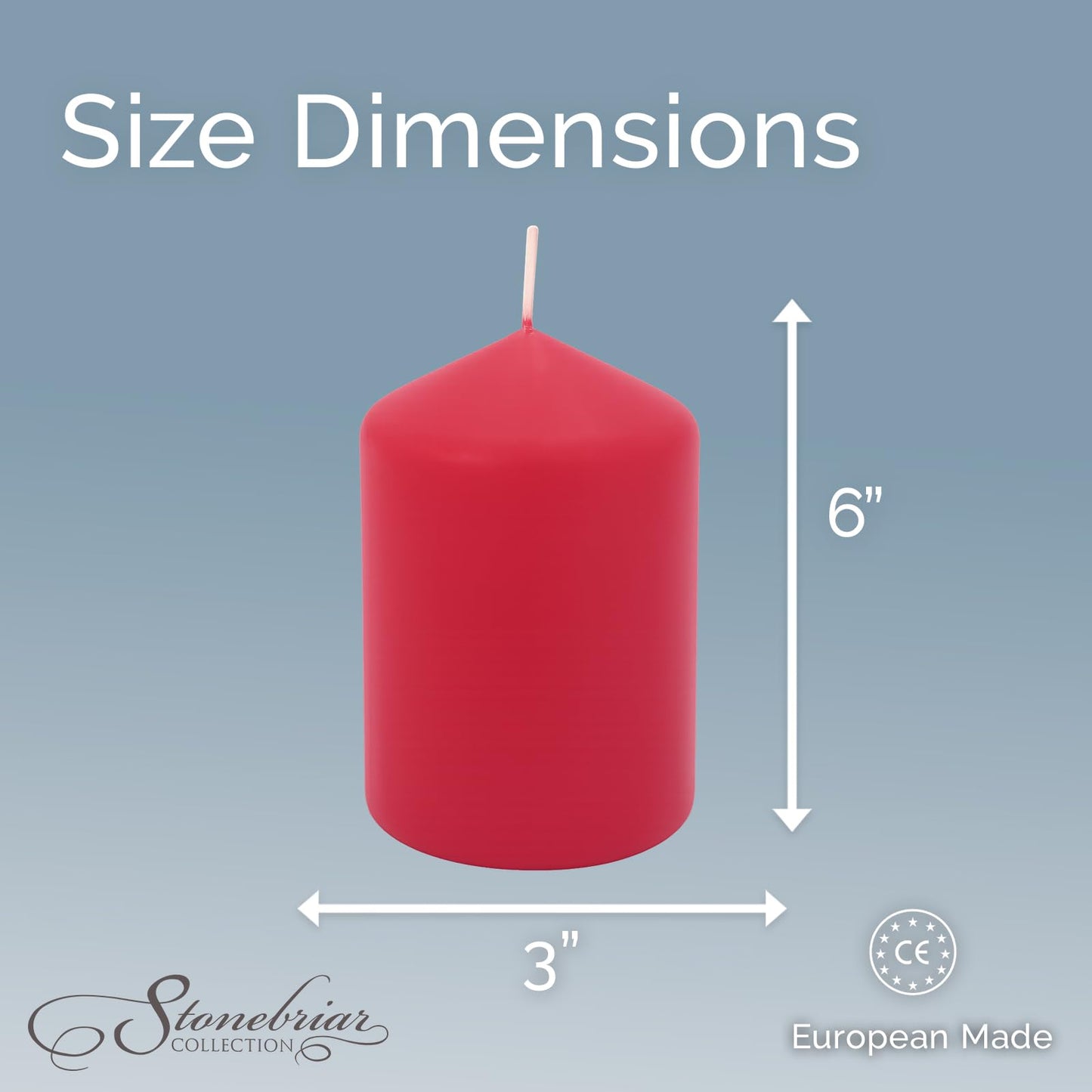 Stonebriar Unscented Pillar Candles – 65 Hour Burn Time, Long-Lasting Wax Candles for Weddings, Holidays, Home Décor & Special Events, Pack of 6, Red, 3" x 6"