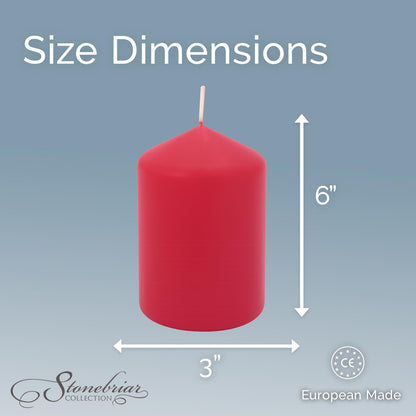Stonebriar Unscented Pillar Candles – 65 Hour Burn Time, Long-Lasting Wax Candles for Weddings, Holidays, Home Décor & Special Events, Pack of 6, Red, 3" x 6"