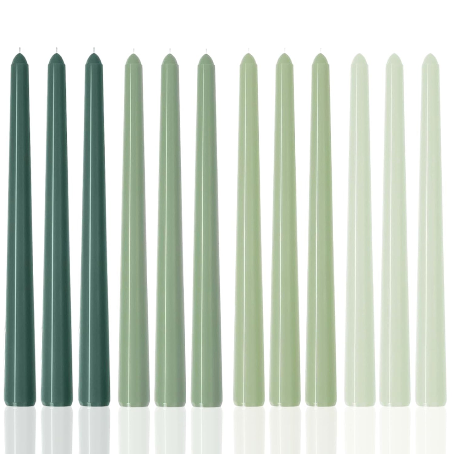 10 Inch Green Taper Candles-Dripless Unscented Spring Tapered Candle Smokeless Candlestick Long Slow Burning 8 Hours Tall Sticks for Christmas Wedding Dinner Parties 12 Pack