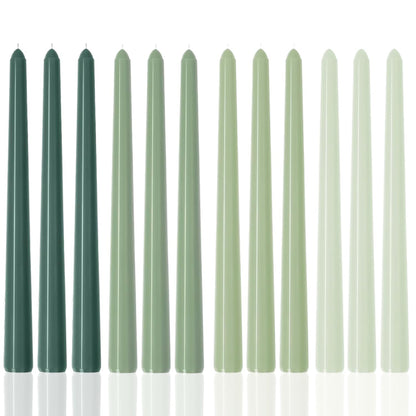 10 Inch Green Taper Candles-Dripless Unscented Spring Tapered Candle Smokeless Candlestick Long Slow Burning 8 Hours Tall Sticks for Christmas Wedding Dinner Parties 12 Pack
