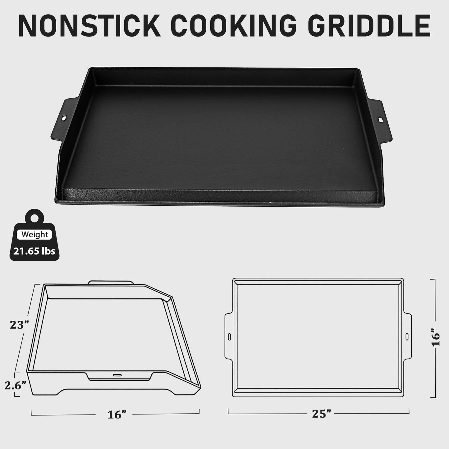 Utheer 25" x 16" Cast Iron Griddle for Gas Grill and Stove Top, Universal Flat Top Griddle with Pre-Seasoned Nonstick Coating, X-Shaped Reinforced Ridges, Perfect for Healthy Cooking, Parties, Camping