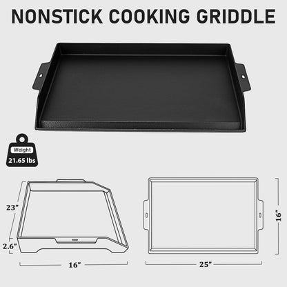 Utheer 25" x 16" Cast Iron Griddle for Gas Grill and Stove Top, Universal Flat Top Griddle with Pre-Seasoned Nonstick Coating, X-Shaped Reinforced Ridges, Perfect for Healthy Cooking, Parties, Camping