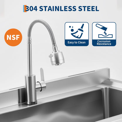 Garvee 36" Stainless Steel Utility Sink Workstation with Faucet, Adjustable Height Freestanding Sink with Storage Drawer, Knife Rack, Hooks & Drain Kit for Kitchen, Laundry, Garage, or Outdoor Use