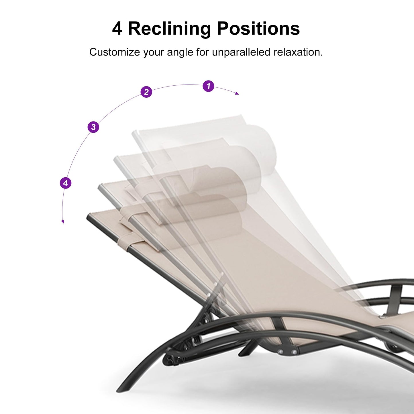 PURPLE LEAF Patio Chaise Lounge Set of 3 Outdoor Lounge Chair Beach Pool Sunbathing Lawn Lounger Recliner Chiar Outside Tanning Chairs with Arm for All Weather, Side Table Included, Beige