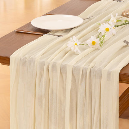 Socomi Beige Table Runner - 14FT Boho Rustic Cheesecloth for Spring Easter Wedding & Baby Shower Decor