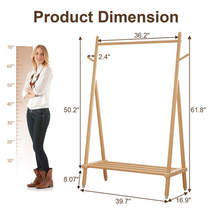 Muwuele Solid Wood Clothing Rack, Rolling Clothes Rack for Hanging Clothes, Garment Rack with Shelves Load 350 Lbs, Portable Closet Organizer on Wheels for Hanging Clothes (Natural)
