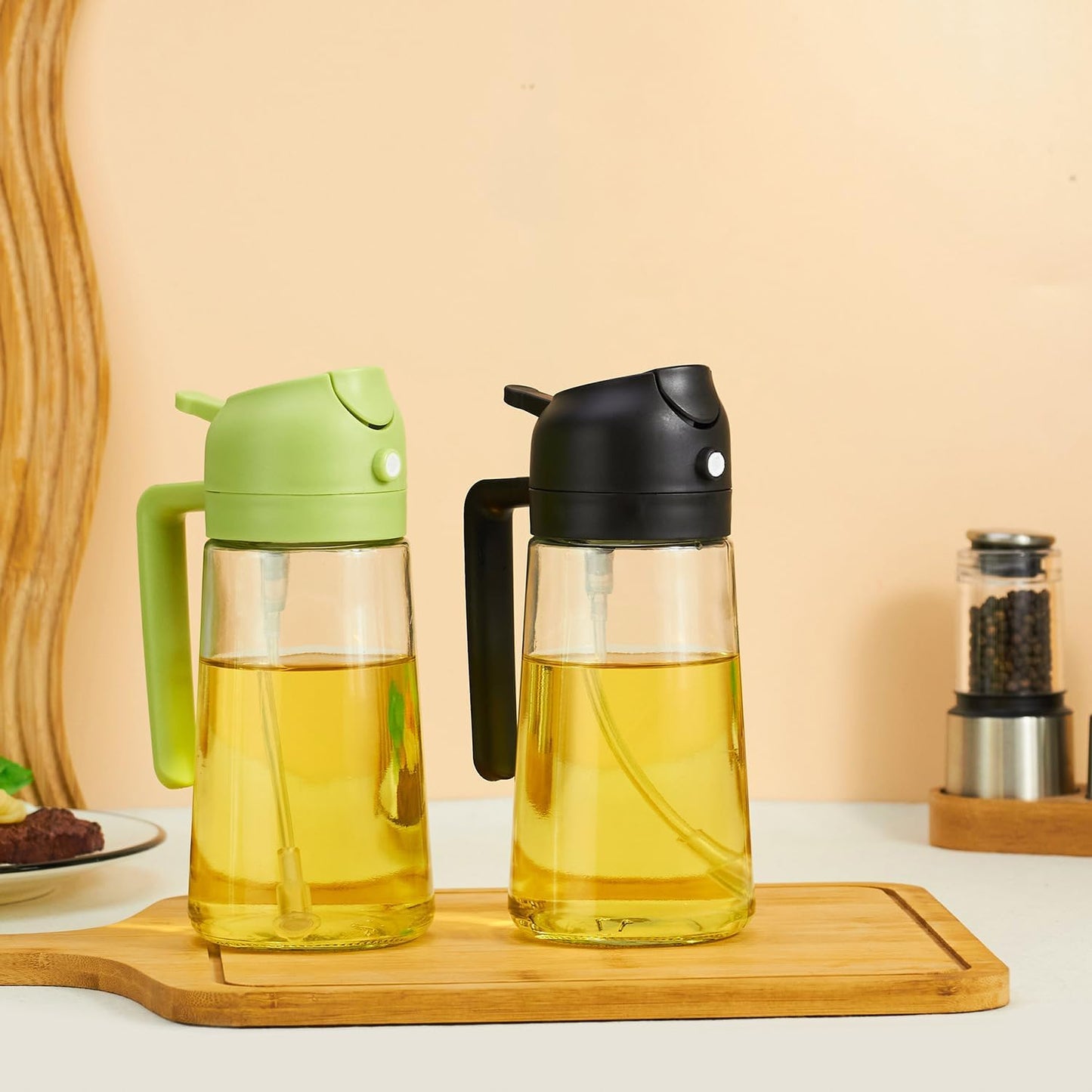 Olive Oil Sprayer Mister - Premium 17oz Glass Dispenser Bottle for Cooking, Baking & Grilling | Black