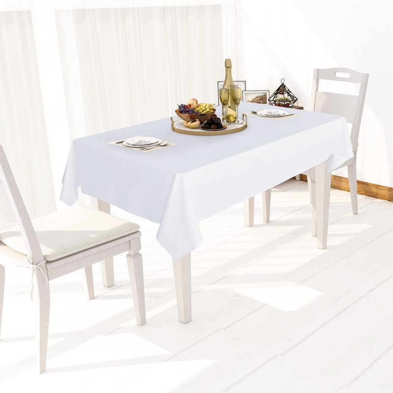 sancua 100% Waterproof Rectangle PVC Tablecloth - 60 x 102 Inch - Oil Proof Spill Proof Vinyl Table Cloth, Wipe Clean Table Cover for Dining Tables, Buffet Parties and Camping, White
