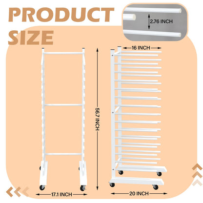 Colingmill 1 Pack 15 Tier Cabinet Doors Paint Drying Rack with Casters 16 in Rods 20 in Base White Powder Coated 15lbs/Shelf Iron Detachable Crossbars Space Saving for Painted Wood Panels Doors