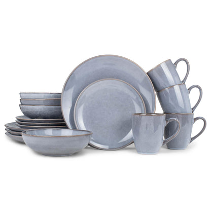 Elanze Designs Reactive Glaze Stone Ceramic Plates Bowls Mugs Classic Dinnerware 16 Piece Set - Service for 4, Grey