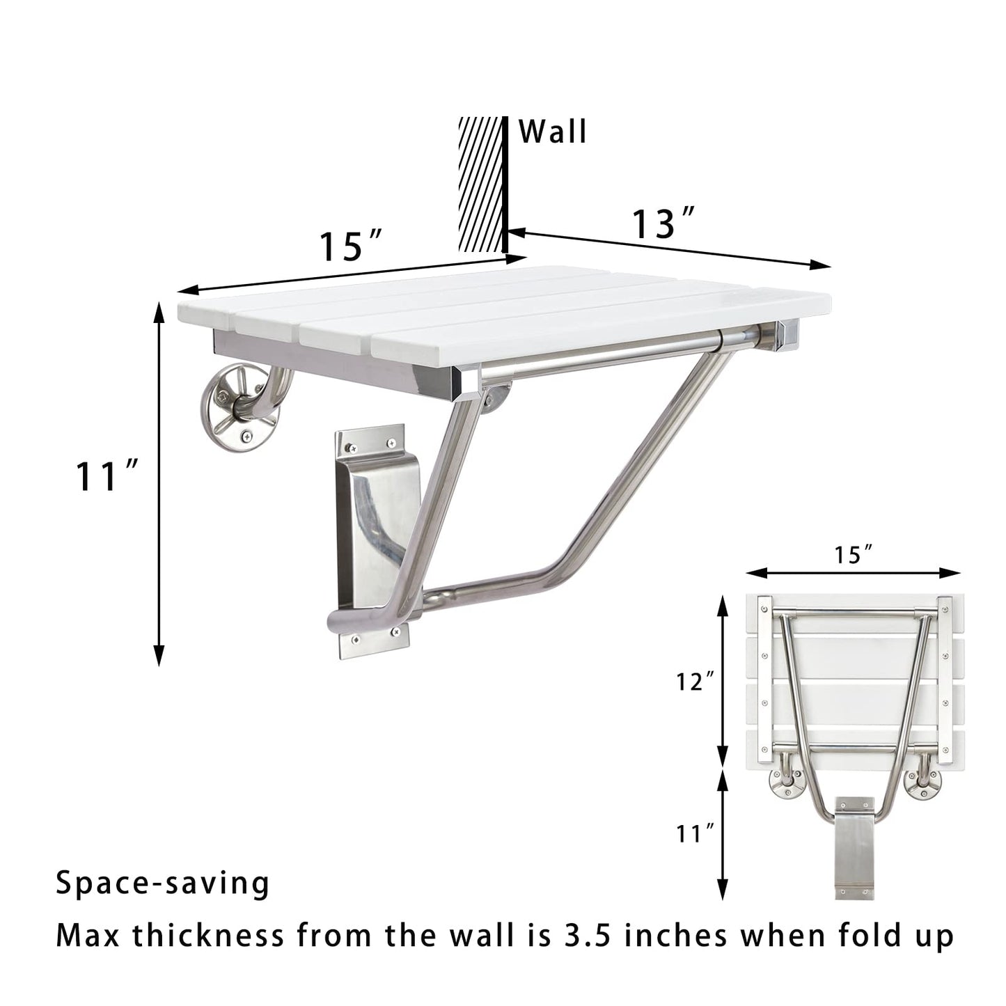Folding Shower Seat and Bench Wall Mounted, Shower Chair Foldable, Shower Stool Collapsible for Inside Shower Bathroom Bathtub Small Space, 350lb Capacity, Plastic Wood