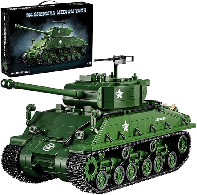 WW2 Military Tank M4 Pershing Heavy Building Block Set 1703 Pcs WW2 Model with Rotating Gun &amp Figures Army Toys for Adults &amp Collectors
