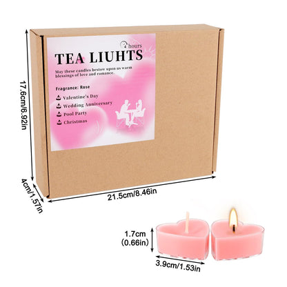 50Pcs Valentines Day Tealight Candles Rose Scented in Clear Cup,Love Pink Wax Votive Candle for Valentine's Day,Home Decor,Wedding, Anniversary, 4Hours Heart Shaped