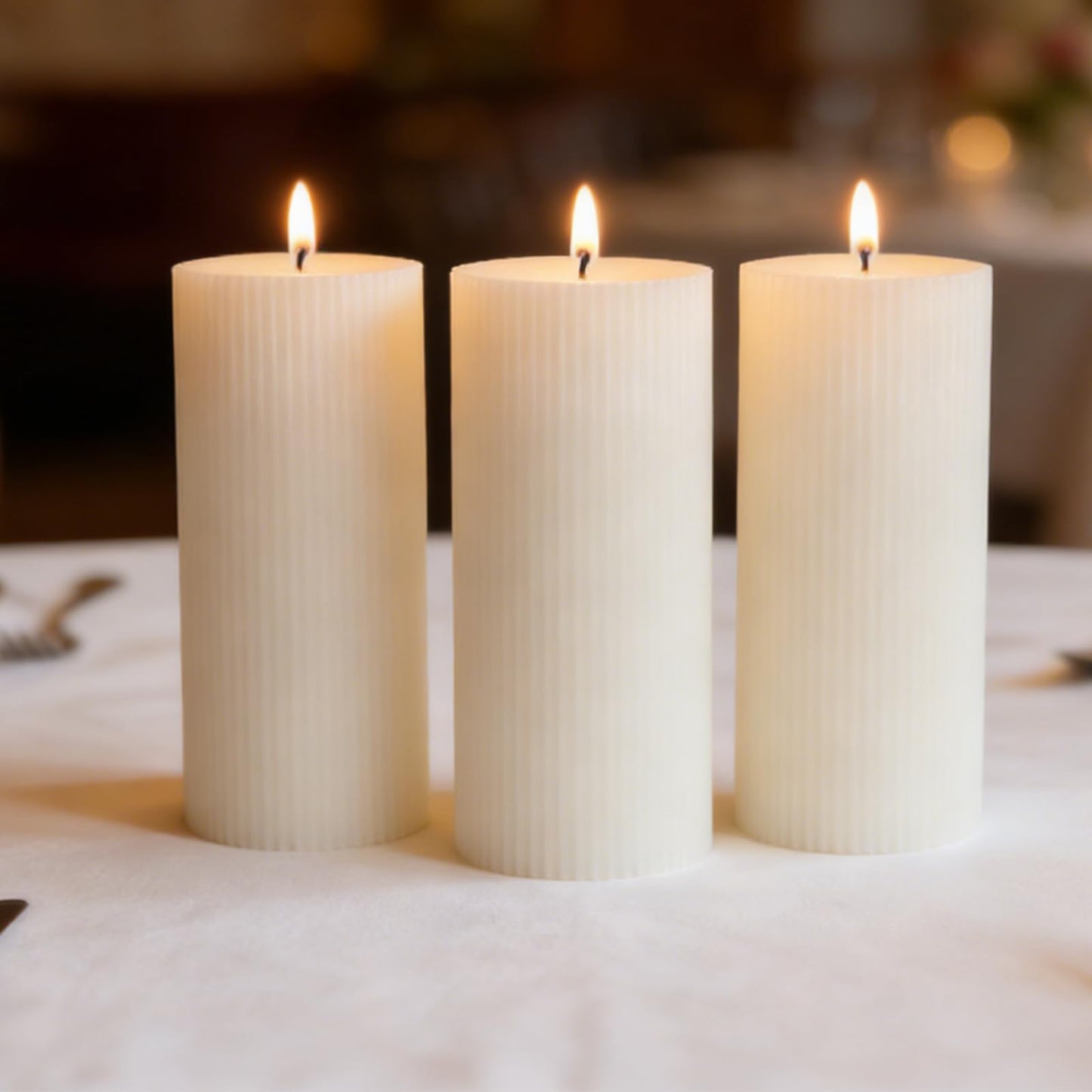 3×6 Inch Thick Ribbed Soy White Pillar Candle Set, 3 Packs White Votive and Emergency Candles, 180 Hours Burn Time, Smokeless&Dripless Large Round Candle for Wedding/Home/Office Decor