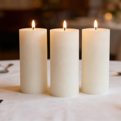 3×6 Inch Thick Ribbed Soy White Pillar Candle Set, 3 Packs White Votive and Emergency Candles, 180 Hours Burn Time, Smokeless&Dripless Large Round Candle for Wedding/Home/Office Decor
