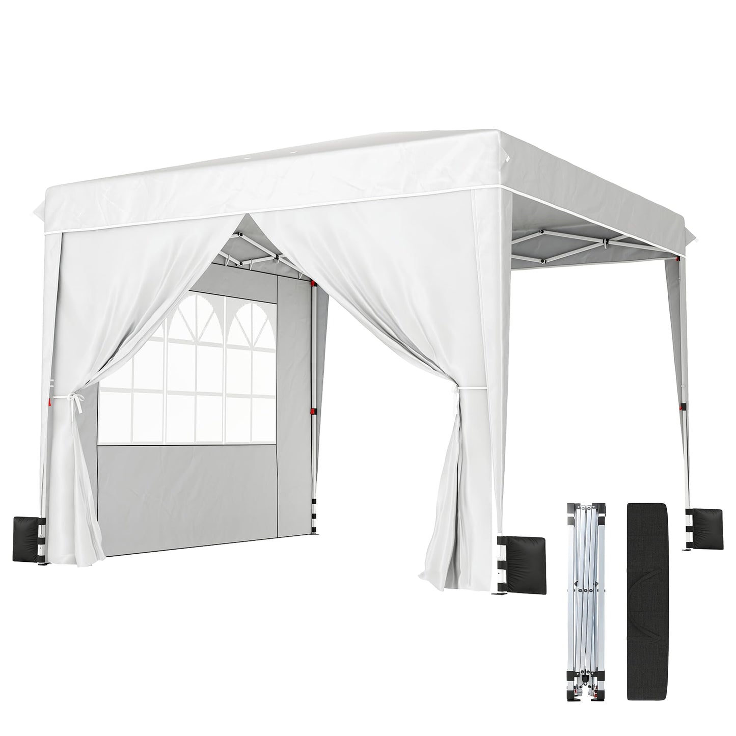Outsunny 10 x 10 ft Pop Up Canopy Tent with Sidewalls, UPF50+ Outdoor Portable Instant Canopy Shelter with Carry Bag, Sandbags, Adjustable Height for Parties, Events, Camping, White