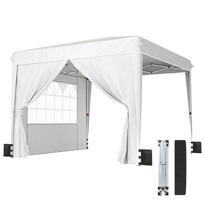 Outsunny 10 x 10 ft Pop Up Canopy Tent with Sidewalls, UPF50+ Outdoor Portable Instant Canopy Shelter with Carry Bag, Sandbags, Adjustable Height for Parties, Events, Camping, White