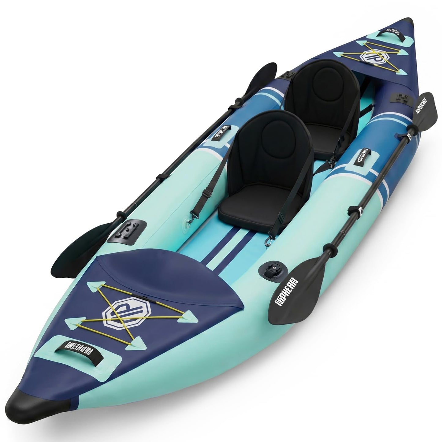 Niphean Inflatable Kayak 2 Person, 12'6" Tandem Kayak with 500lb Capacity, 3-Chamber Stable Design, Drop-Stitch Floor, with Fishing Mounts, Camera Base, Kayaks Seats for Lakes, Touring, Fishing