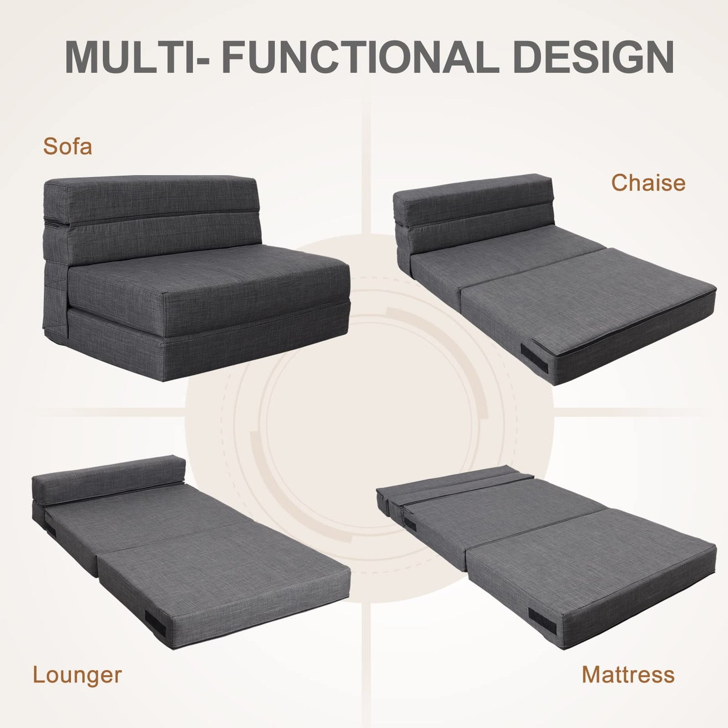 Nigoone Queen Size Folding Sofa Couch Memory Foam with 2 Pillows Sleeper Chair Lazy Couch Triple Futon Convertible Guest Beds, Washable Cover, Dark Gray