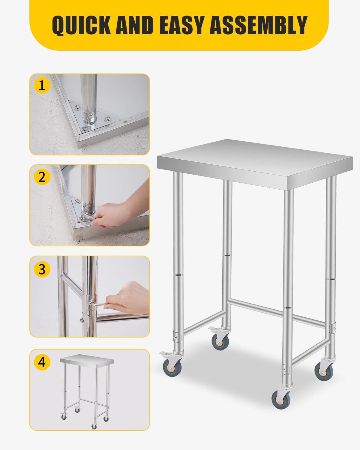 GarveeTech Stainless Steel Table 18x32 in with Wheels, Stainless Steel Kitchen Prep Table, Commercial Utility Work Table