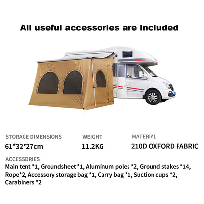 RV Awning Screen, Camper Awning Screen Room for Travel Trailer, RV Awning Tent, Sun Shade Screen for Fiamma, Thule & Dometic Awnings, Polyester Fabric, Sunproof, Windproof, Waterproof, 11.48 ft