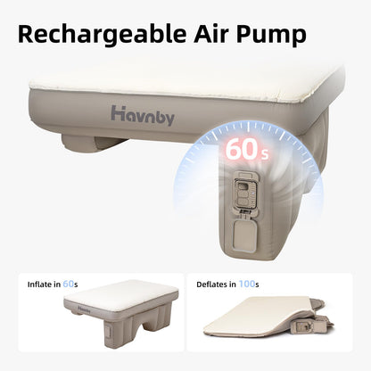 Havnby SUV Car Bed, TPU Air Foam Inflatable Backseat Mattress, Rearseat Camping SnugNest with Rechargeable Built-in Pump, Portable Blow Up Travel Sleeping Mattress for SUV