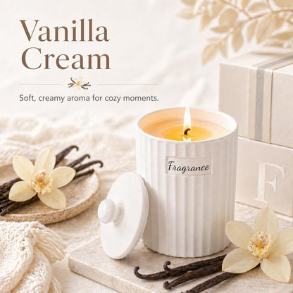 Viyffo Vanilla Cream Scented Candle Gift for Women, Small 6.35oz Non Toxic Soy Candle in Matte White Ceramic Jar Perfect for Winter Home Decor, Mom, Friends & Sisters Gift