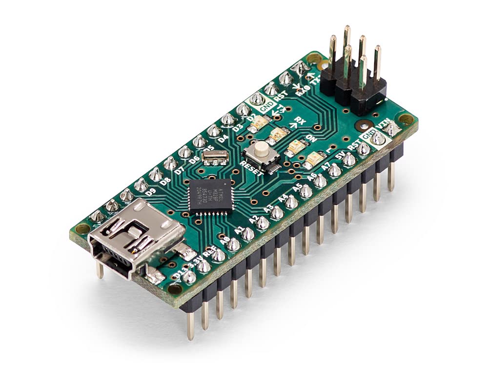 Arduino Nano [A000005] – Compact ATmega328P Microcontroller with 22 Digital I/O Pins, 8 Analog Inputs, USB Connectivity, and Arduino IDE Compatibility for Prototyping and DIY Projects