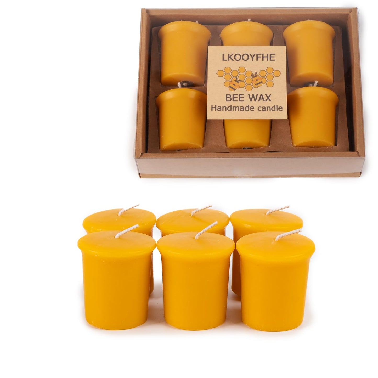 100% Pure Beeswax Votive Candles 2x2 Inch, 6 Pack - 10-Hour Burn Time (60 Hrs Total), Smokeless & Unscented Natural Wax Candles for Prayer, Home Decor, Emergency & Weddings