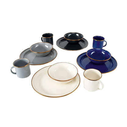 GSI Outdoors Mesa 4-Person Enamelware Camp Set – Classic Enamel Finish with Stainless Steel Rim, 12-Piece, Dishwasher Safe, Multi-Color