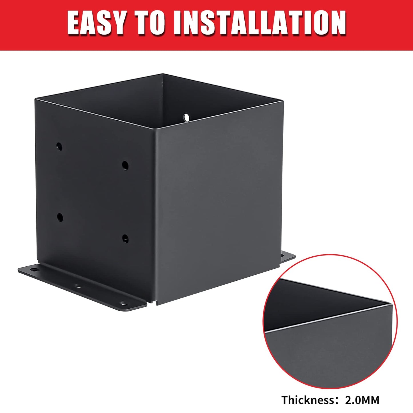 AXWHYS 6x6 Post Base 8 Pcs, (Inner Size 5.6x5.6) Post Brackets Kit, Heavy Duty Black Metal Powder-Coated Post Anchor Outdoor Framing Module Fit for Support Deck Base Plate Pergola Brackets Fence Kit