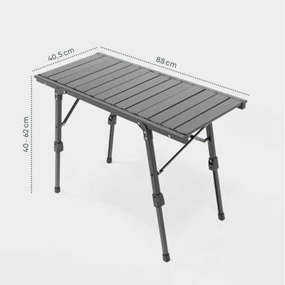 BOXIO - Folding Camping Table 88 x 40 cm Weatherproof Stable & Foldable Height-Adjustable Outdoor Table for Camping, Garden, Balcony & Motorhome Accessories (With Bag)