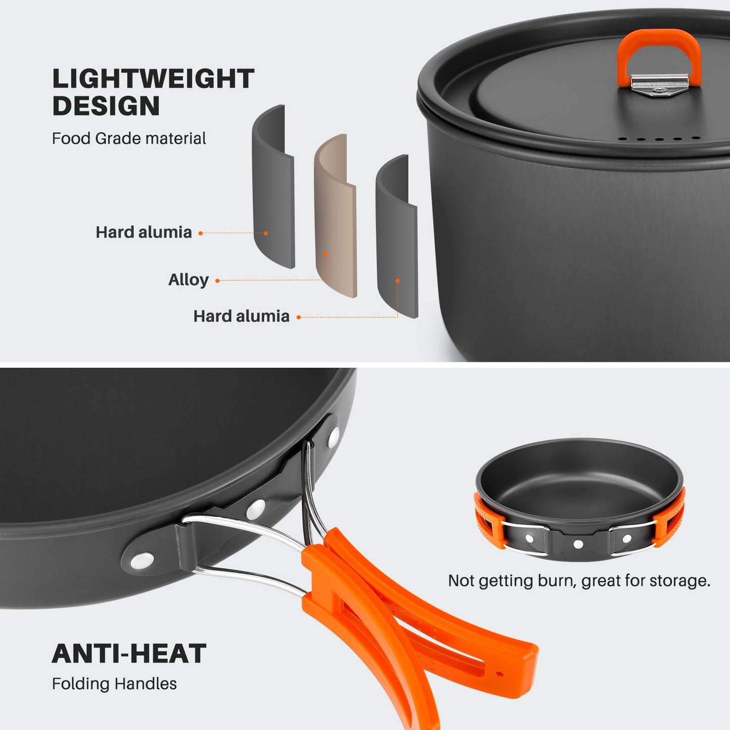 Odoland Bundle - 2 Items 10pcs Camping Cookware and Portable 2 Burner Camping Stove