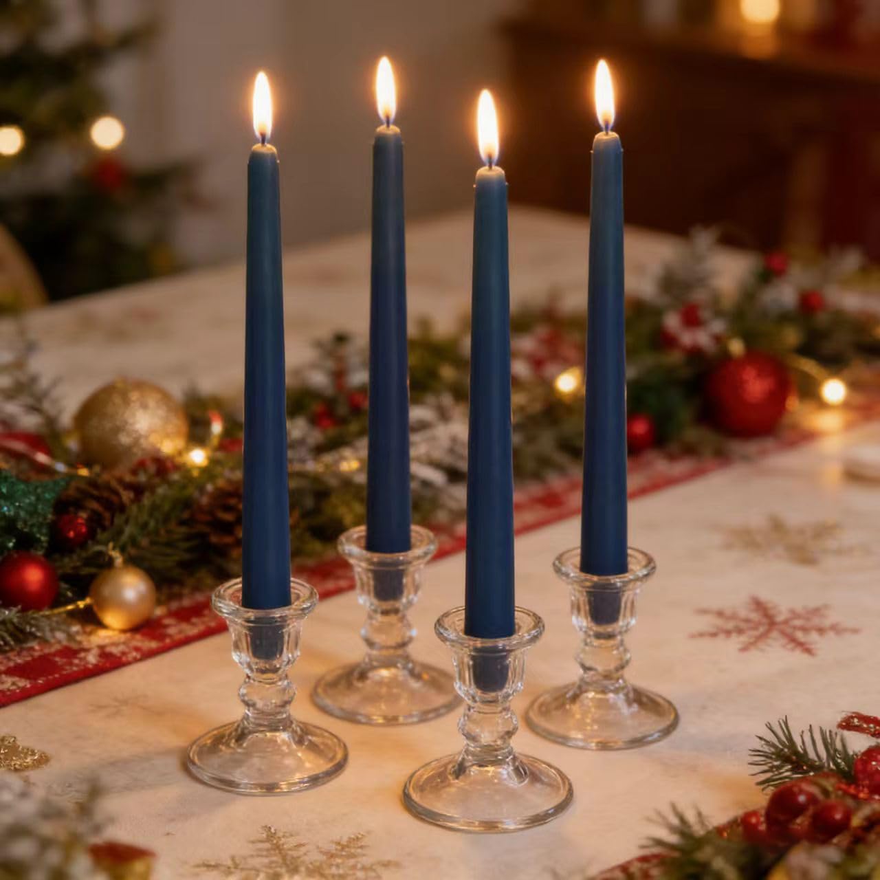 8 Pack 10 Inch Navy-Blue Smooth Taper Candle Set, 7/8 Inch Unscented Driples Candlesticks for Home Decoration, 6-7 Hours Burn