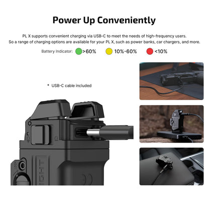 OLIGHT PL X Tactical Flashlight Rechargeable USB-C Dual Beams Strobe Combo 22,500 Candelas Spotlight and 1,200 Lumens Floodlight Adjustable & Reversible Lugs, for 1913 / GL Rail Mount (Matte Black)