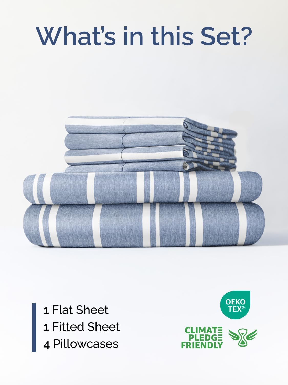 Skiennix Extra Deep King Sheet Set - 6-Piece Breathable Cooling Bedding - Luxury Soft & Wrinkle-Free - Blue Stripes