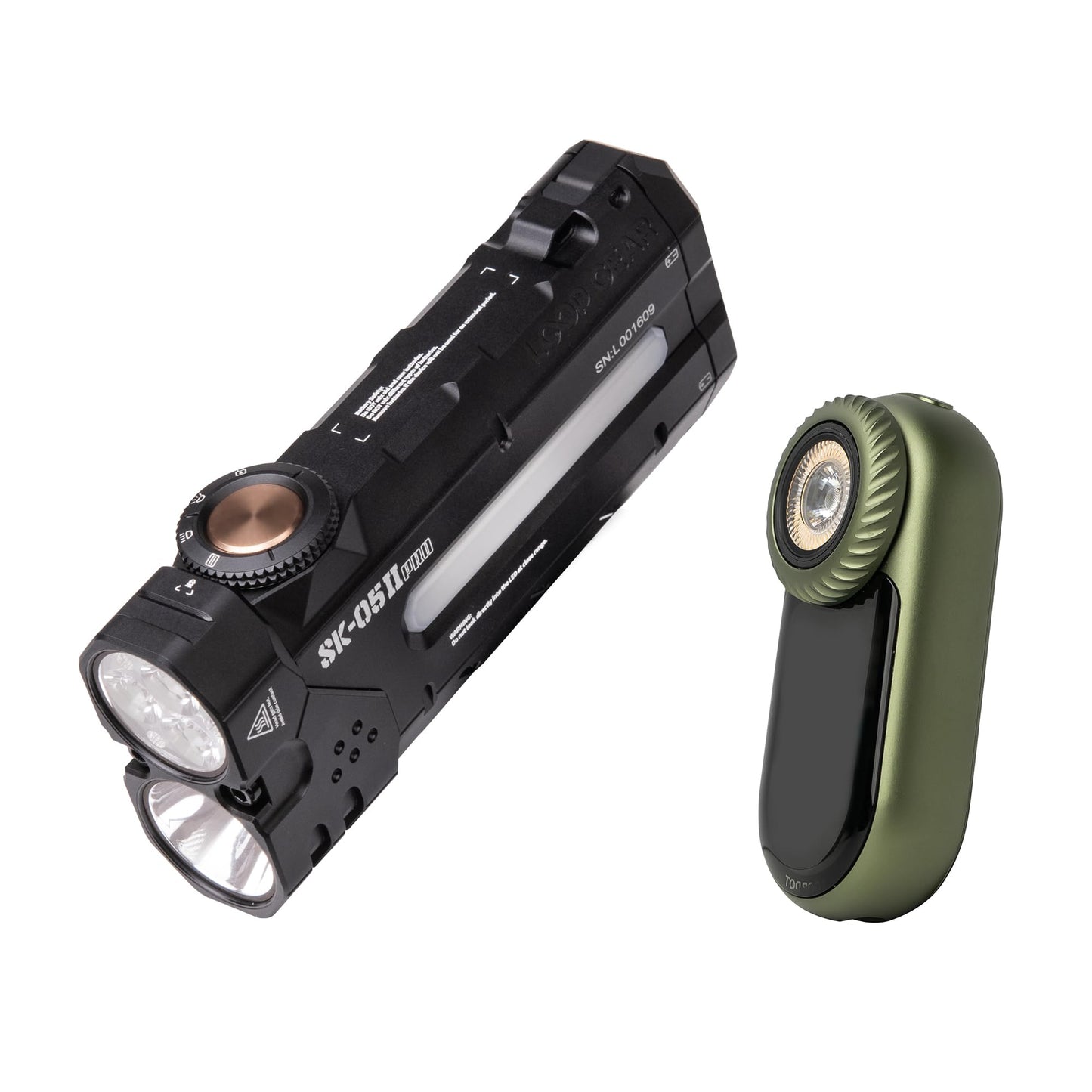 LOOP GEAR Ultimate EDC Flashlight Bundle SK05 Pro 2 (5000LM Rechargeable Flat Flashlight, Dual 4000mAh, IP68, High-CRI Sidelight + RGB) + LOOPDOT Pocket-Sized LED Light with RGB Pixel Display, Intera
