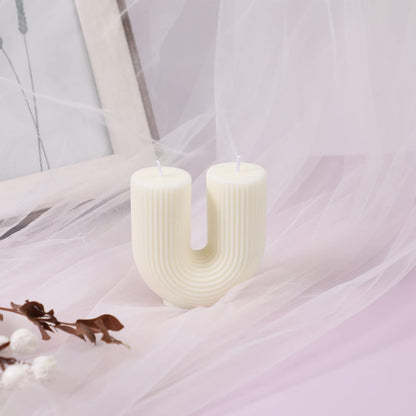 Tondiamo U Shaped Candle Ribbed Soy Wax Scented Decorative Candles Minimalist Geometric Shaped Bougie Cool Aesthetic Bougie Handmade Long Lasting for Bedroom Wedding Birthday Decor(White)