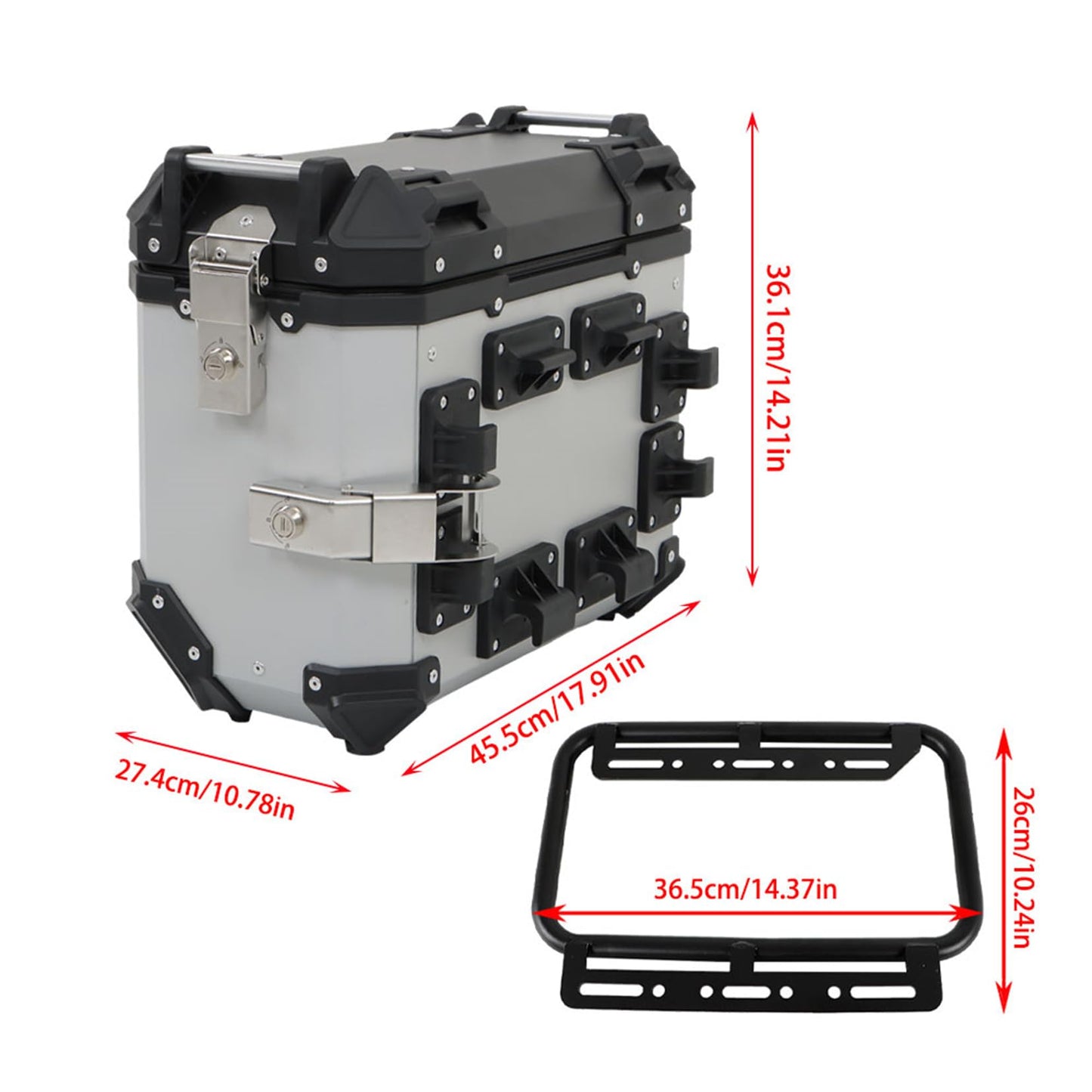 SEBLAFF Motorcycle Hard Side Saddlebag Box Trunk Tour Motorcycle Panniers Side Case Silver 36L