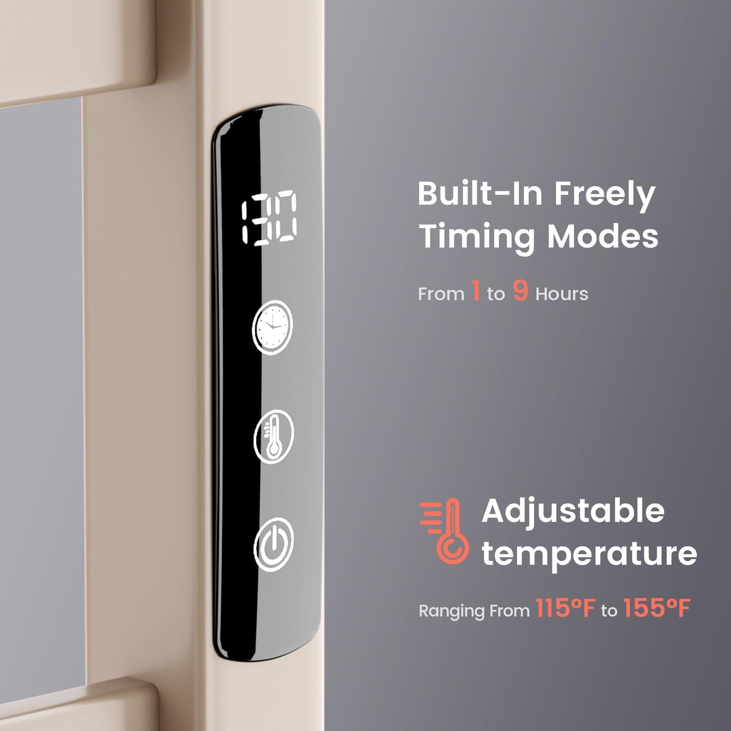 Towel Warmer,Stainless Steel Towel Warmer Rack for Bathroom -10 Bars Wall Mounted Towel Heater with Intelligent Touch Screen Timer, Hard Wired/Plug-in, Black