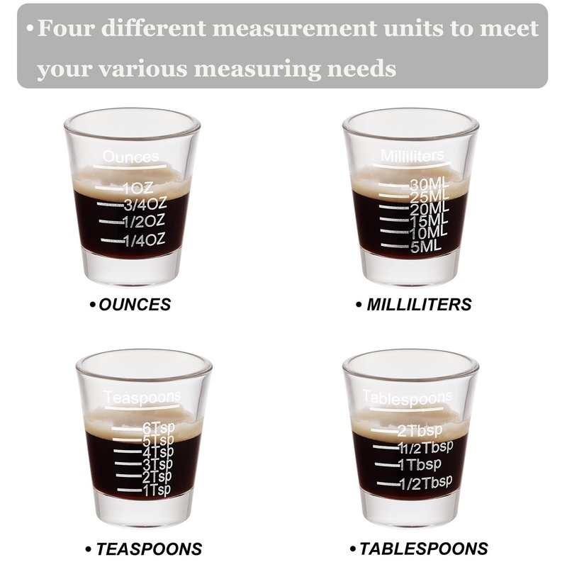 Ackers Shot Glasses Etching Scale Measuring Cup 2PACK Espresso Shot Glasses Liquid Heavy Glass 26-Incremental Measurement 1 OZ, 2 TBS, 6 TSP, 30 ML Kitchen Tools