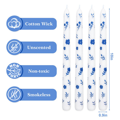 FYSUIMU 6Pcs Chinoiserie Floral Taper Candles 10 Inch Christmas Porcelain Blue and White Decorative Candles Long Unscented Candle Sticks for Bridal Wedding Shower Party Home Table Decor