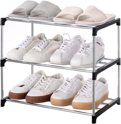 Jucaifu Stackable Shoe Rack - Space-Saving 3-Tier Organizer for Entryway, Hallway & Closet | Black