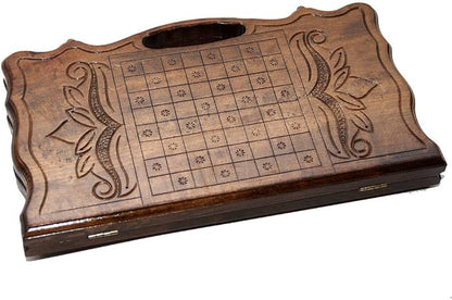 2 in 1 Handmade Armenian Backgammon 15.7 inch Checkers Nardi Eagle High Detail Wooden Board Game Hand Crafted Nardy + Gift (Medium)