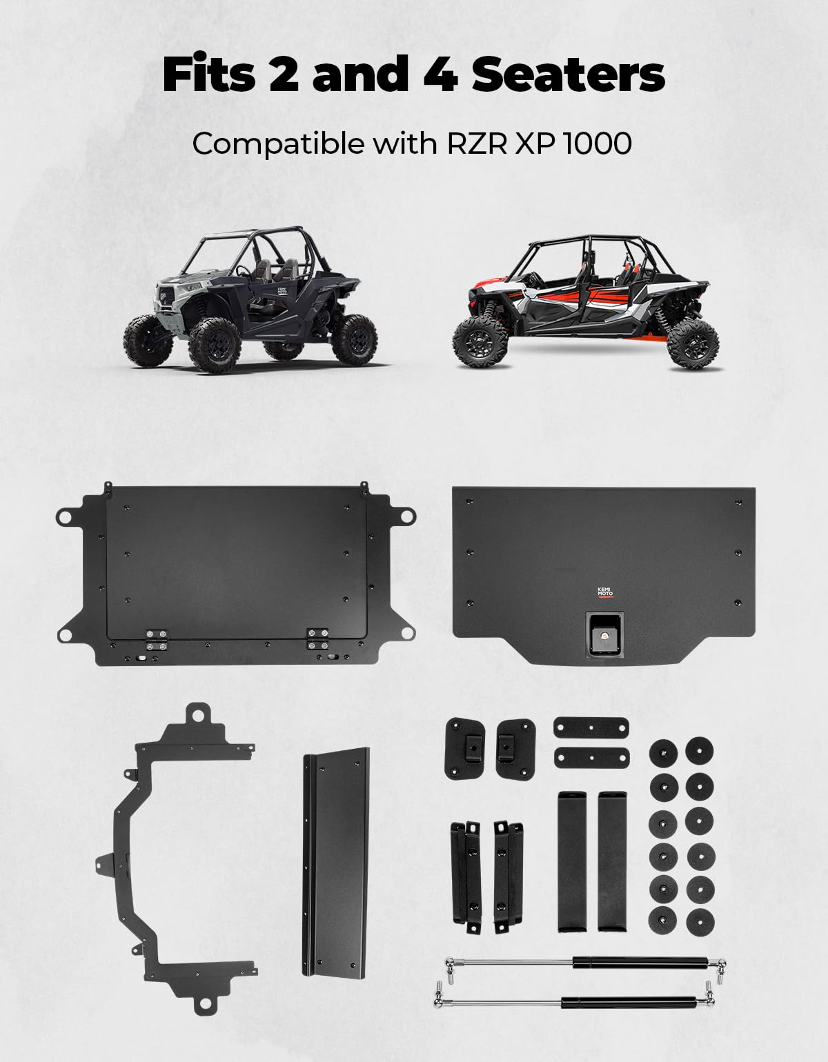 KEMIMOTO UTV Trunk Bed Enclosure,Tonneau Cover Cargo Bed Cover Compatible with Polaris RZR 1000 2014-2023, Aluminum, Hands-Free Design