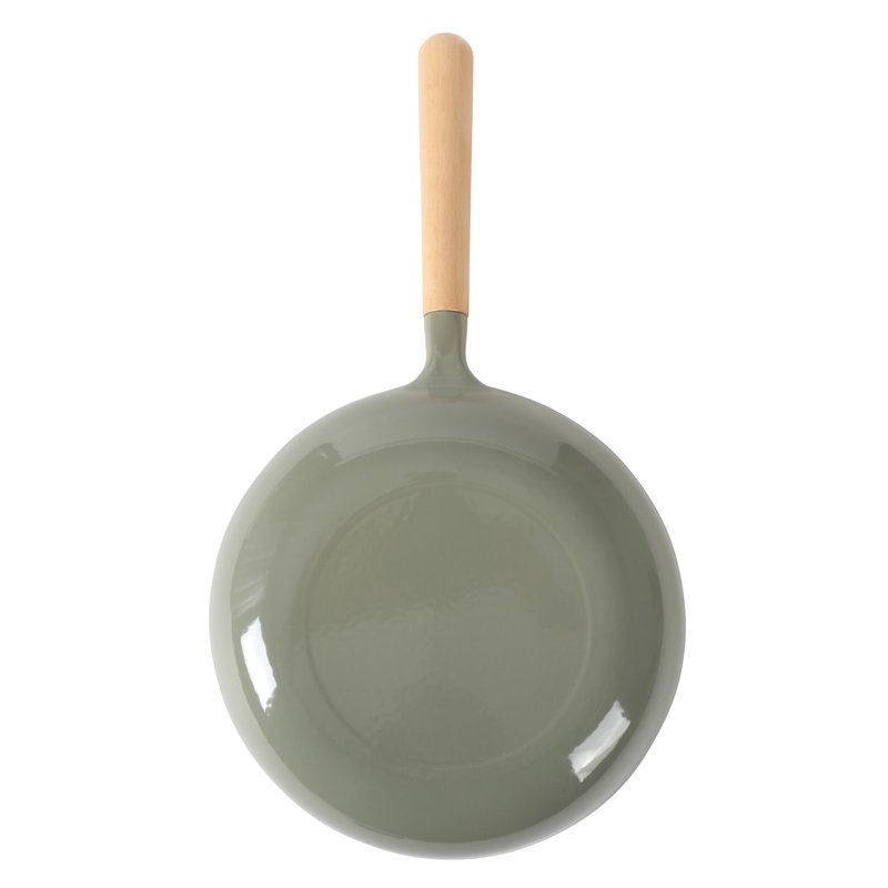 Sur La Table Kitchen Essential Main Canteen 9.5" Pre-Seasoned Cast Iron Skillet w/Wood Handle, Natural Nonstick Lightweight Frying Pan for Searing, Sautéing & Everyday Cooking - Juniper Green