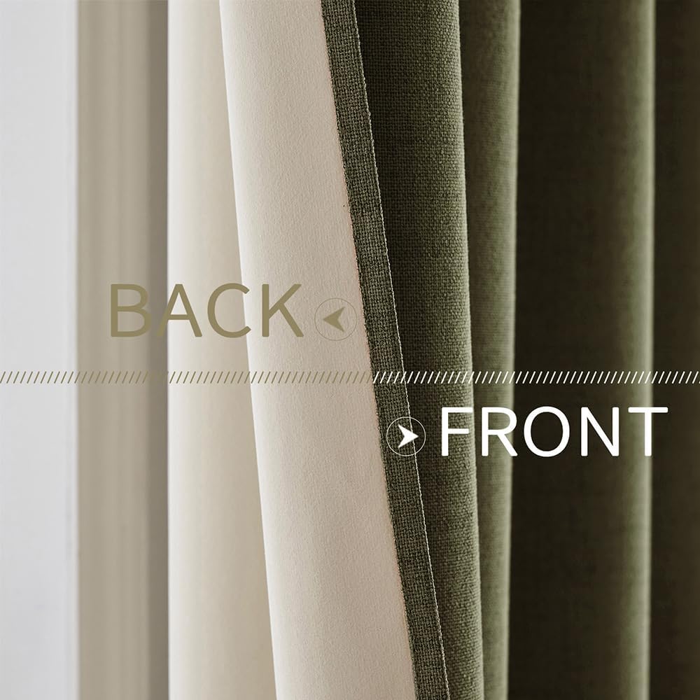MIULEE Blackout Curtains - 100% Thermal Insulated Linen Texture | Light Olive Green, 52x84 Inch (2 Panels)