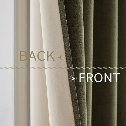 MIULEE Blackout Curtains - 100% Thermal Insulated Linen Texture | Light Olive Green, 52x84 Inch (2 Panels)