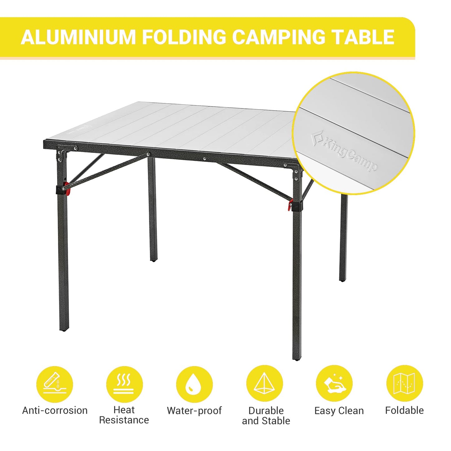 KingCamp Lightweight Compact Stable Aluminum Alloy Folding Roll 4-6 Person for Picnic, Camping, Barbecue and Party,Portable Multi-Functional Table with Carry Bag, Black/Silver_40.1"x27.6",4-5person
