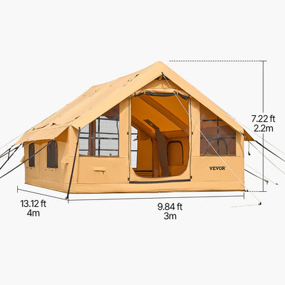 VEVOR Inflatable Tents for Camping, 5-8 Person Easy Setup Blow up Tent with Hand Pump, Luxury Glamping Tent with 2 Skylights, Canopy, Stove Jack 2 Doors & Mesh Windows (Storage Bag Included)